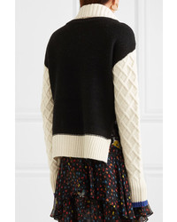 Preen Line Ellise Color Block Cable Knit Wool Blend Turtleneck Sweater Ivory