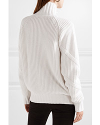 Karl Lagerfeld Lace Up Ribbed Knit Turtleneck Sweater Ivory