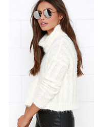 LuLu*s Mineral Springs Ivory Cable Knit Crop Sweater