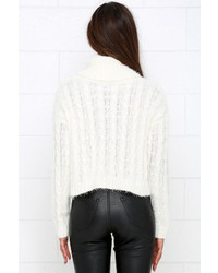 LuLu*s Mineral Springs Ivory Cable Knit Crop Sweater
