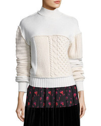 MCQ Alexander Ueen Mixed Cable Knit Turtleneck Wool Sweater