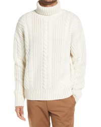 BOSS Nannos Oversize Turtleneck Cable Knit Wool Sweater