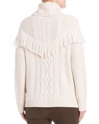Joie Viviam Cable Knit Turtleneck Fringed Sweater