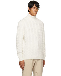Brunello Cucinelli White Wool Cable Knit Turtleneck