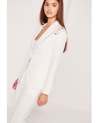 Missguided Lace Up Shoulder Blazer White