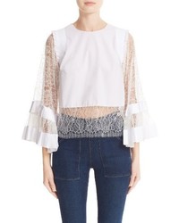 ADAM by Adam Lippes Adam Lippes Lace Trim Bell Sleeve Blouse