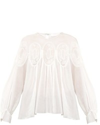 Chloé Chlo Long Sleeved Lace Panel Cotton Top