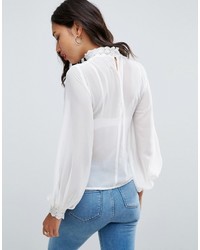 Asos High Neck Blouse With Lace Trims