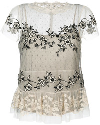 RED Valentino Lace Insert Sheer Blouse