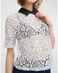 Fashion Union Lace Top With Contrast Collar