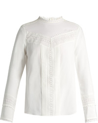 Rebecca Taylor Lace Trimmed Stretch Silk Blouse