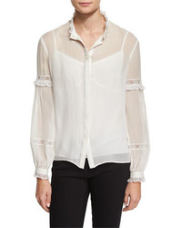 Needle & Thread Long Sleeve Lace Inset Top Off White