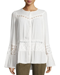 Max Studio Long Sleeve Lace Panel Top Ivory