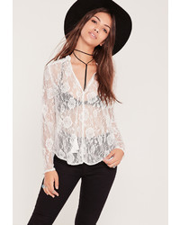 Missguided Sheer Lace Blouse White