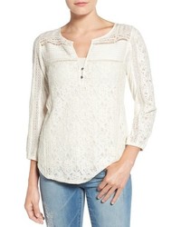 Lucky Brand Mixed Lace Jersey Top