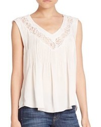 Rebecca Taylor Pintucked Lace Silk Top
