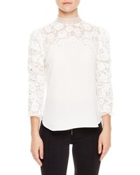 Sandro Ruched Sleeve Lace Blouse