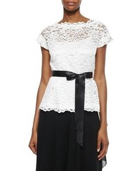 Rickie Freeman For Teri Jon Short Sleeve Belted Lace Top