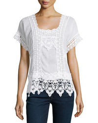 Johnny Was Short Sleeve Lace Inset Top Plus Size