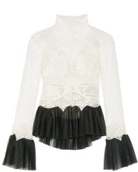 JONATHAN SIMKHAI Tulle Trimmed Guipure Lace Top White