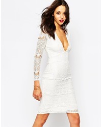 Boohoo White Lace Plunge Neck Midi Dress