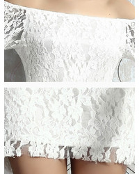 Choies White Off Shoulder Lace Bodycon Dress With Flare Sleeve