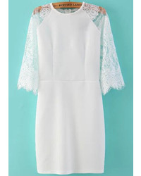 Lace Half Sleeve Sheer Bodycon White Dress