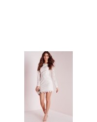 Missguided Lace Long Sleeve Bodycon Dress Whitenude