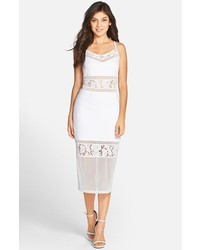 French Connection Lucky Layer Lace Inset Body Con Midi Dress