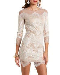 Charlotte Russe Mesh Lace Long Sleeve Bodycon Dress