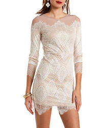 Charlotte Russe Mesh Lace Long Sleeve Bodycon Dress