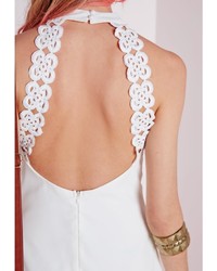 Missguided Crepe Halterneck Crochet Back Bodycon Dress White