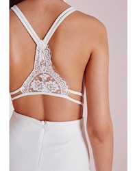 Missguided Crepe Strappy Lace Back Detail Bodycon Dress White