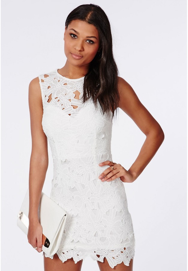 Missguided Crochet Bodycon Dress White, $80 | Missguided | Lookastic