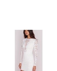 Missguided Fishnet Insert Lace Bodycon Dress White