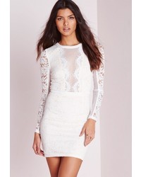 Missguided Fishnet Insert Lace Bodycon Dress White