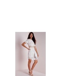 Missguided Floral Lace Mesh Waist Bodycon Dress White