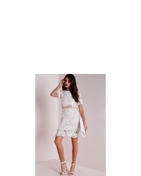 Missguided Floral Lace Mesh Waist Bodycon Dress White
