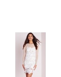 Missguided Floral Lace Mini Dress Nude