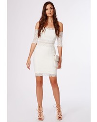 Missguided Bardot Lace Midi Dress White