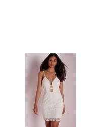 Missguided Lace Bar Detail Bodycon Dress Nude