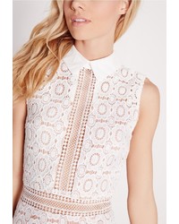 Missguided Lace Collared Bodycon Dress White