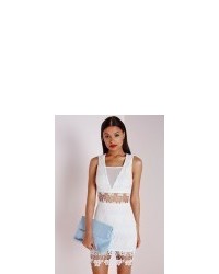 Missguided Lace Cut Out Bodycon Dress White