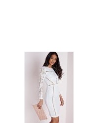 Missguided Lace Ladder Detail Bodycon Dress White