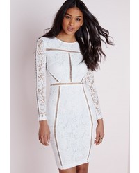 Missguided Lace Ladder Detail Bodycon Dress White