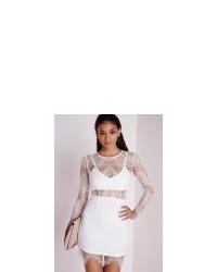 Missguided Lace Long Sleeve Bodycon Dress White