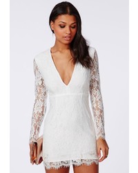 Missguided Lace Long Sleeve Bodycon ...