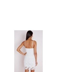 Missguided Lace Plunge Bodycon Dress White