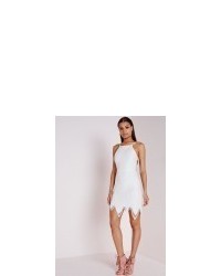Missguided Lace Scallop Hem Back Detail Bodycon Dress White