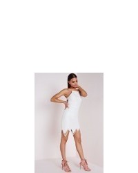 Missguided Lace Scallop Hem Back Detail Bodycon Dress White